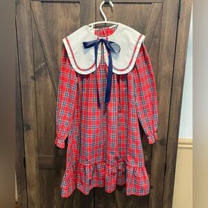 Vintage Girl's Plaid Dress With Collar & Bow
